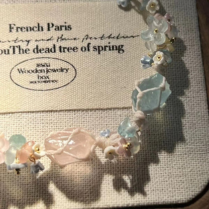 Crystal Net Pouch Handwoven Cord Bracelet (Sweet Floral Charm)