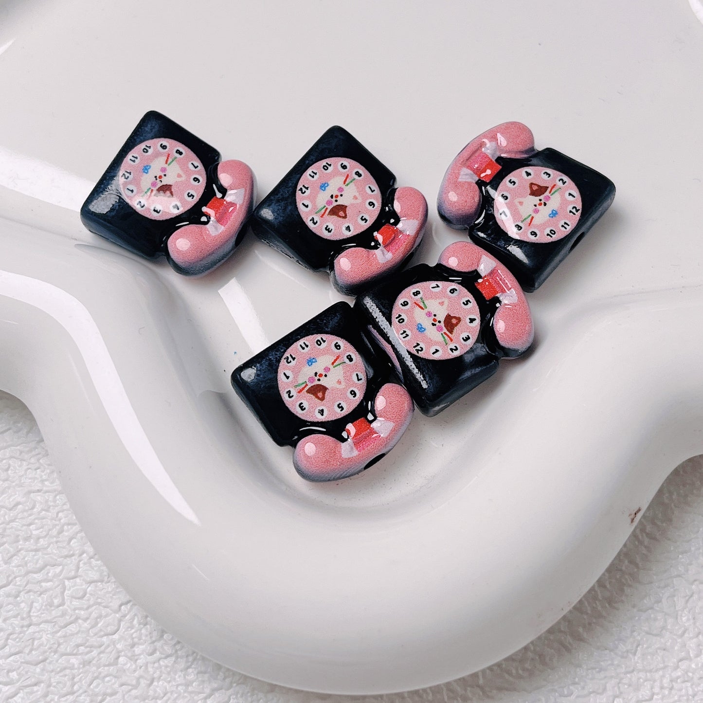 Acrylic Cartoon Double-Sided Printed Cute Telephone Beads | Straight Hole Loose Beads for DIY Phone Charms & Jewelry Making