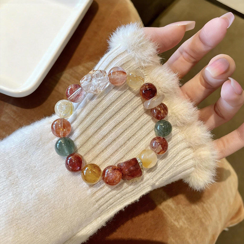 Natural Multi-Color Crystal Bracelet with Golden Bell Charm - Wealth & Good Luck Talisman - Mixed Gemstone Energy Beads for Women