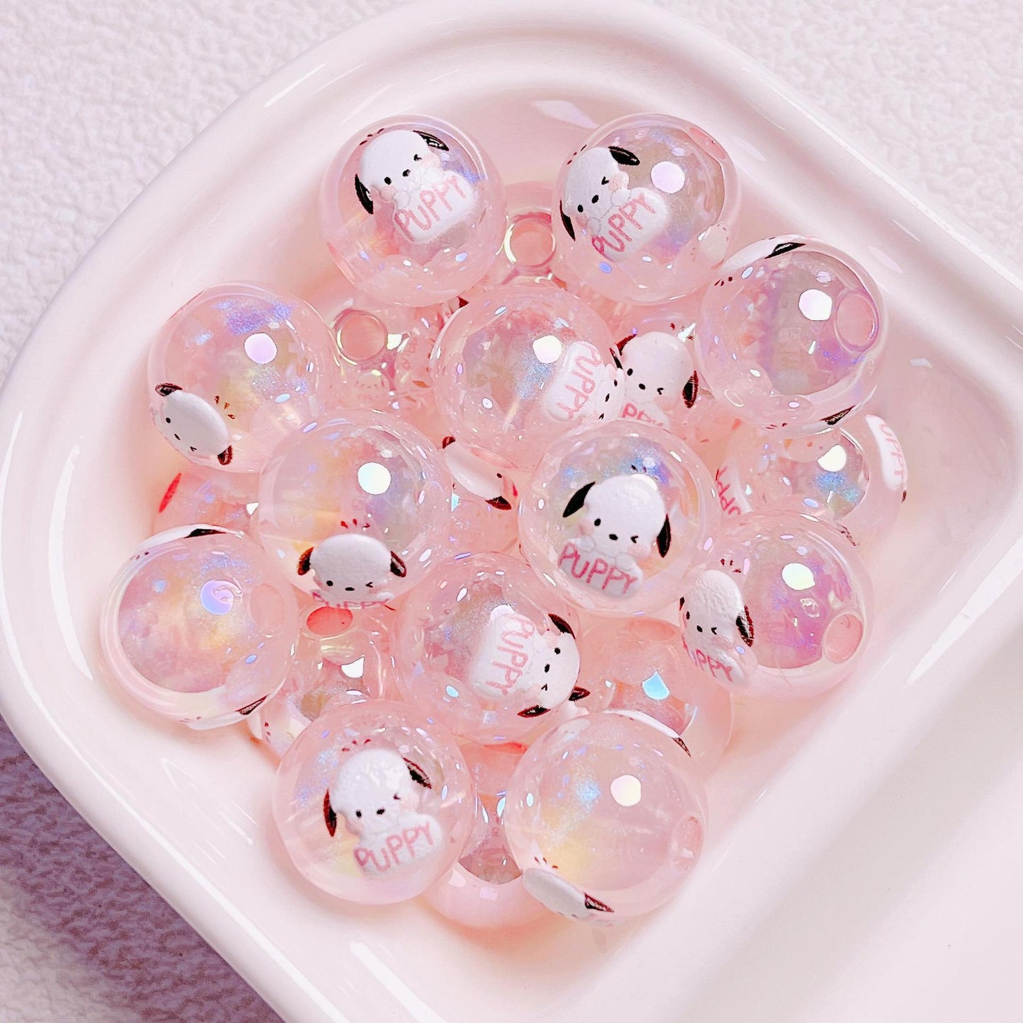 Cartoon Shimmer 3D Printed Sanrio Round Beads | Straight Hole Loose Beads | DIY Phone Charm Bracelet Materials Jewelry Findings
