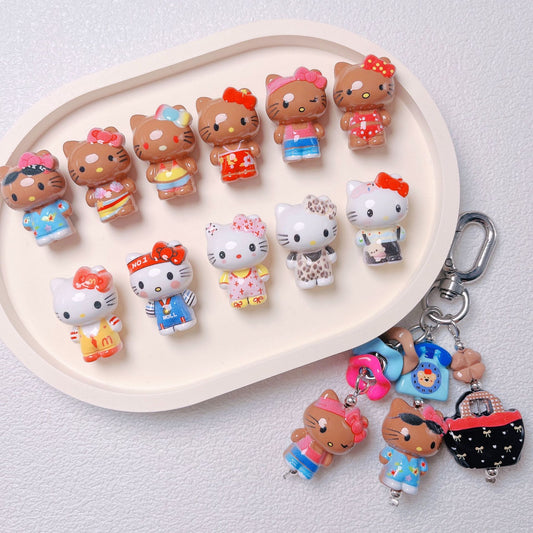 Cute Standing Cartoon Cat Acrylic Beads, Straight Hole Charms for DIY Phone Charm, Keychain, Pen & Bag Accessories, Kawaii Style, Sold by Pack