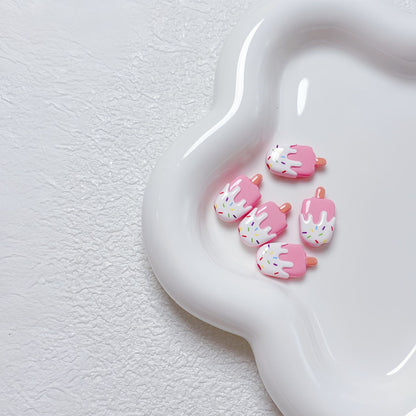 New Cartoon Painted Ice Cream & Popsicle Acrylic Beads | Straight & Diagonal Holes for DIY Phone Charms, Jewelry Making Supplies