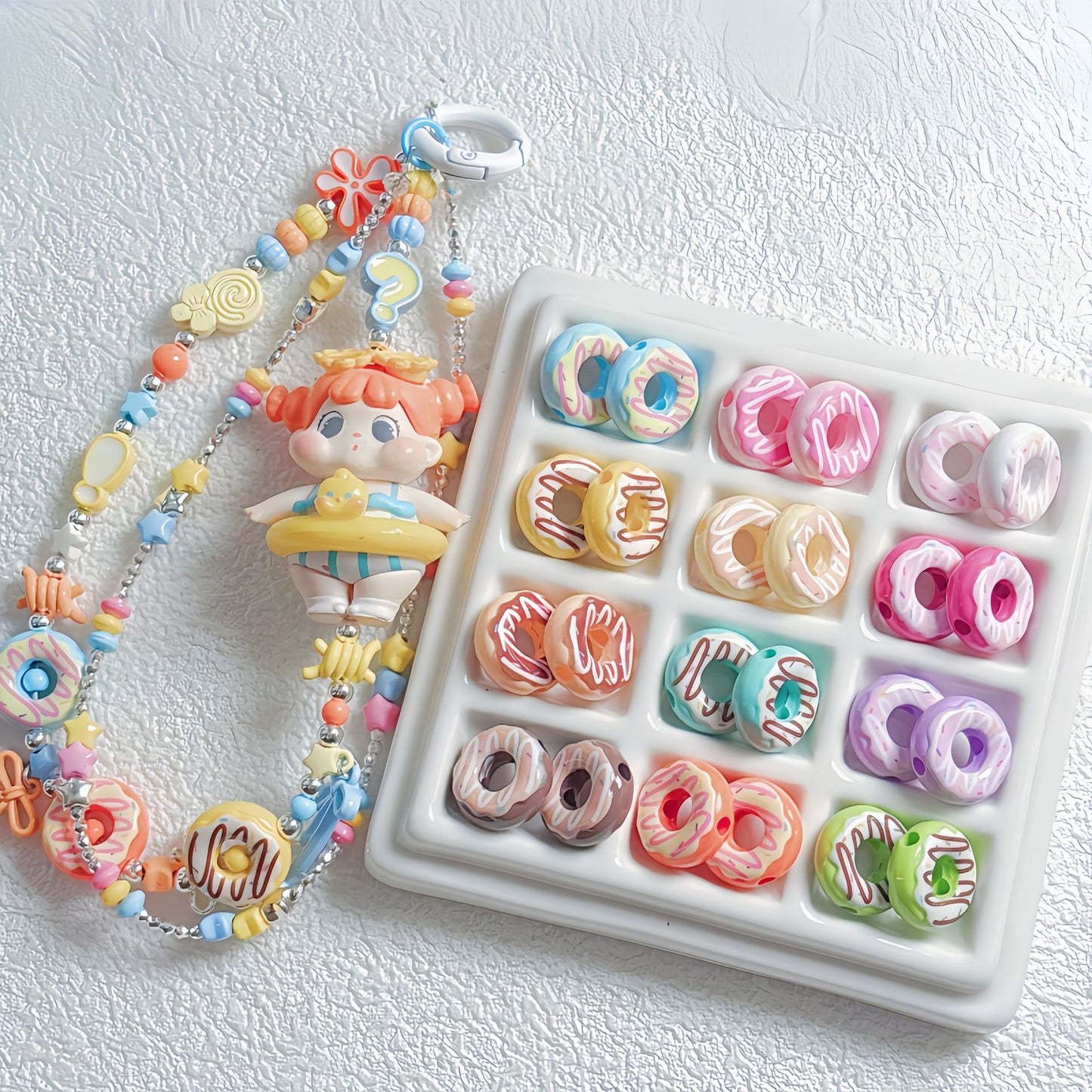 Cute colored lacquered donut DIY handmade beaded material bracelet necklace jewelry loose bead accessories acrylic