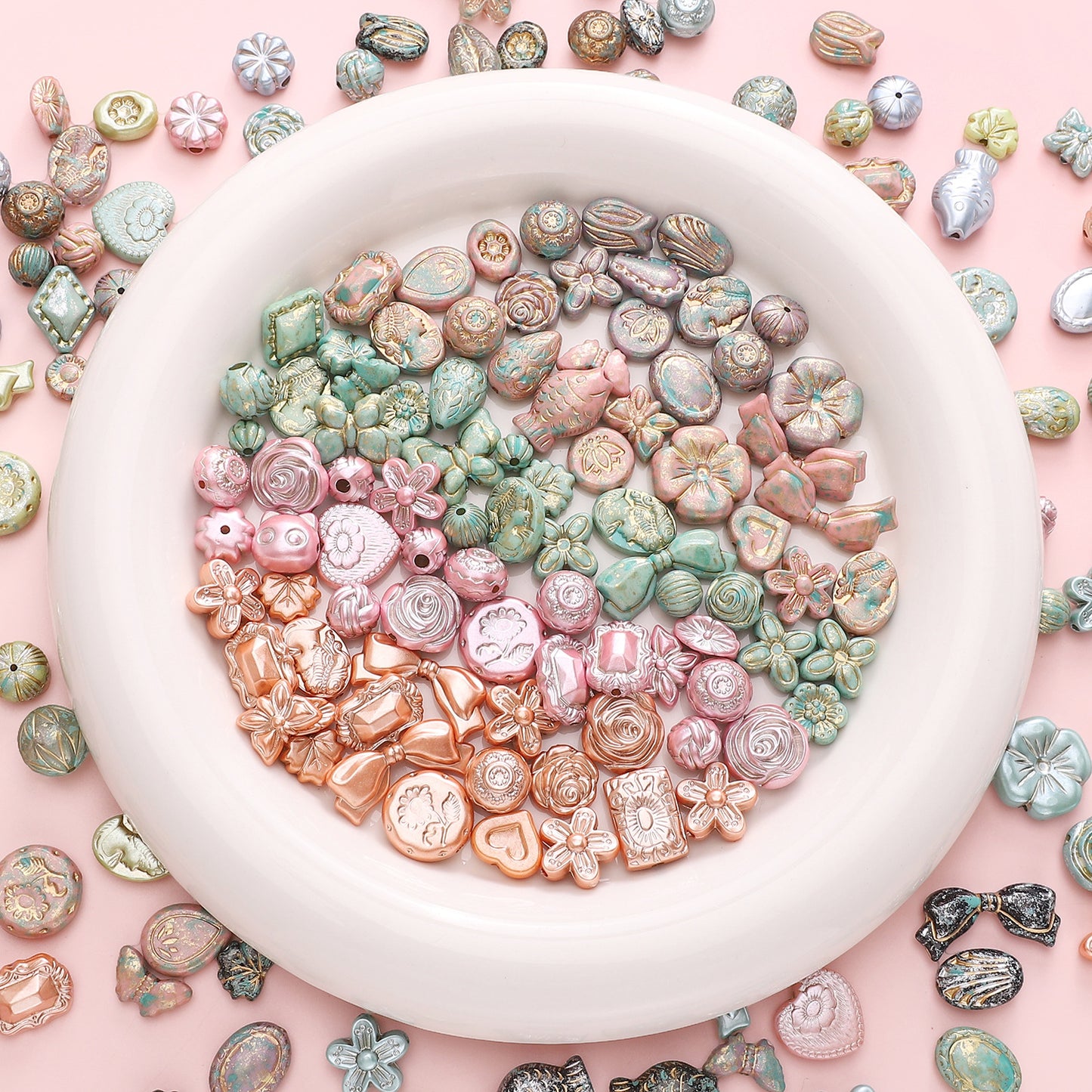 Gold-Edge Marble-Style Acrylic Beads— DIY Jewelry & Phone Charm Beads