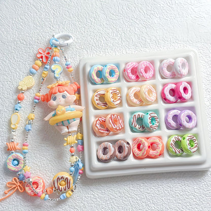 Cute colored lacquered donut DIY handmade beaded material bracelet necklace jewelry loose bead accessories acrylic
