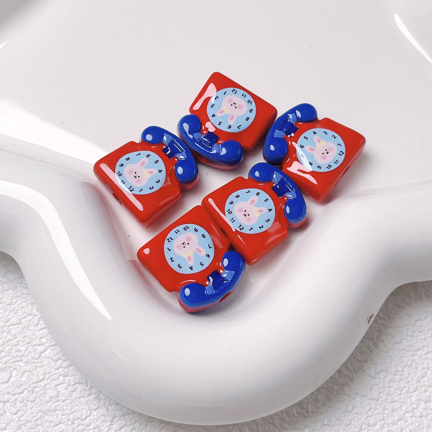 Acrylic Cartoon Double-Sided Printed Cute Telephone Beads | Straight Hole Loose Beads for DIY Phone Charms & Jewelry Making