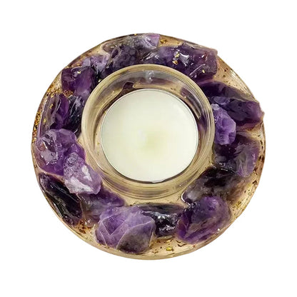 Natural Amethyst Crystal Candle Holder | Chakra Resin Tealight Base