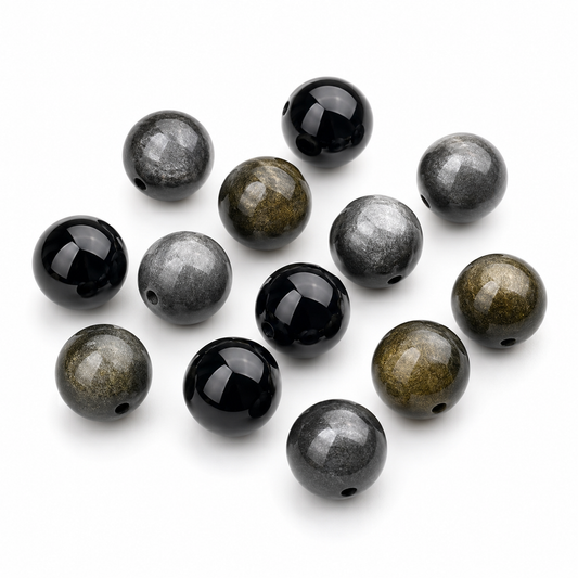 Natural Obsidian Beads: Golden, Silver & Black Sheen | DIY Accent Beads