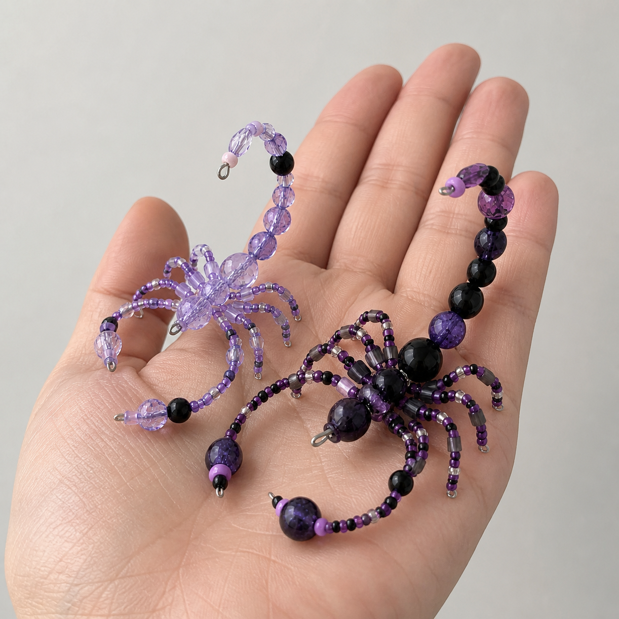 Handmade Beaded Scorpion Set | Purple & Lavender Scorpion Charms