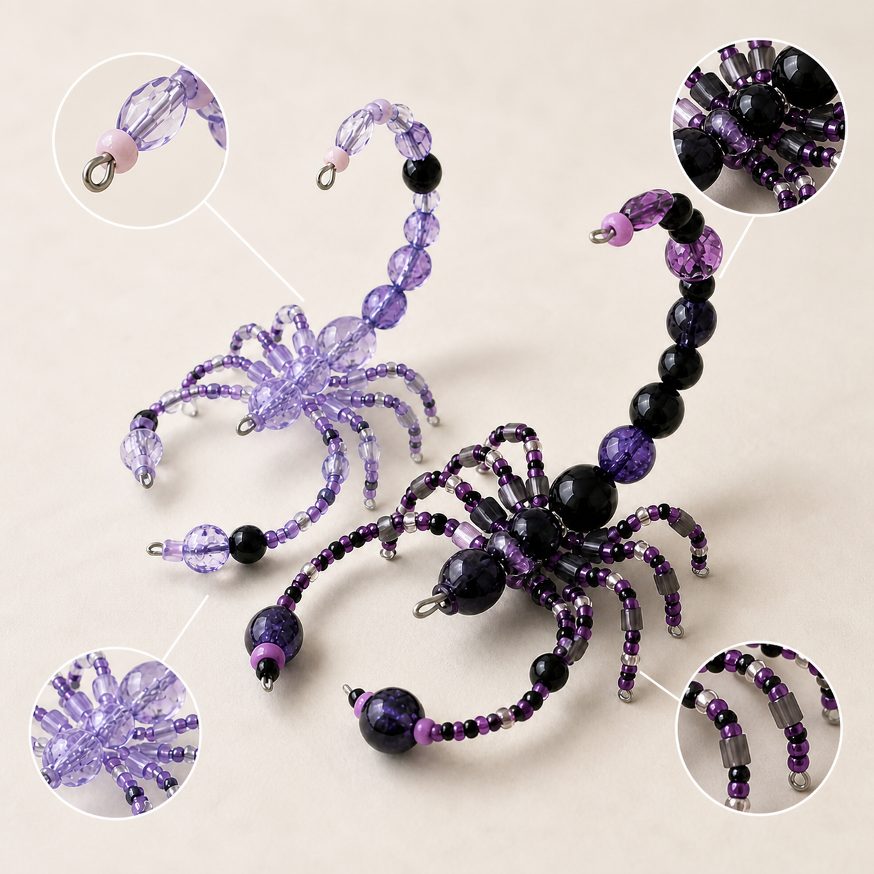 Handmade Beaded Scorpion Set | Purple & Lavender Scorpion Charms
