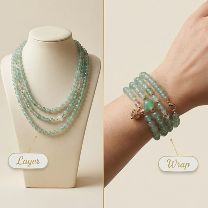 Green Strawberry Quartz Triple-Wrap Bracelet & Necklace