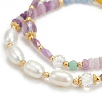 Lavender Bracelet – Natural Amethyst & Freshwater Pearl Double-Layer Bracelet