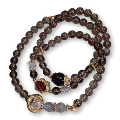 Smoky Quartz Triple-Wrap Bracelet & Necklace