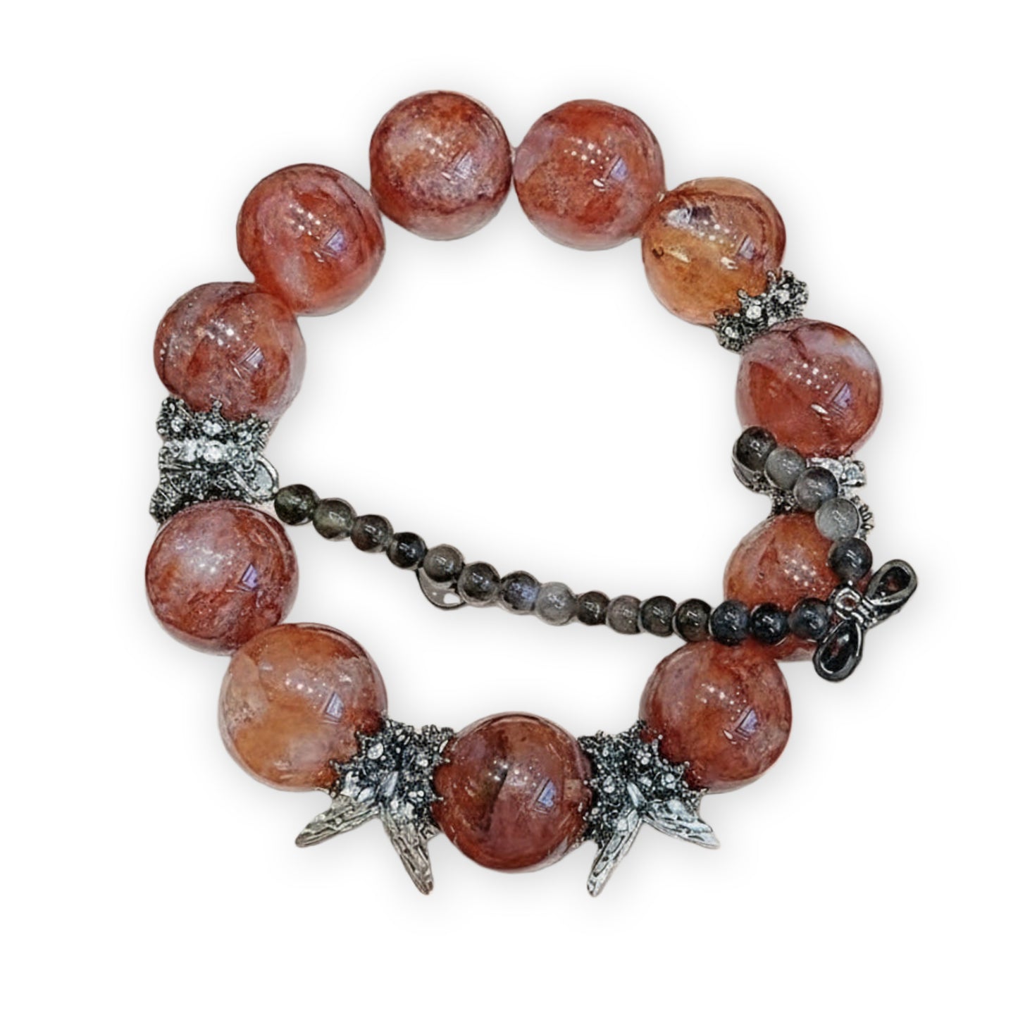 Natural Red Flower Crystal Butterfly Bracelet – Fire Element Energy Jewelry