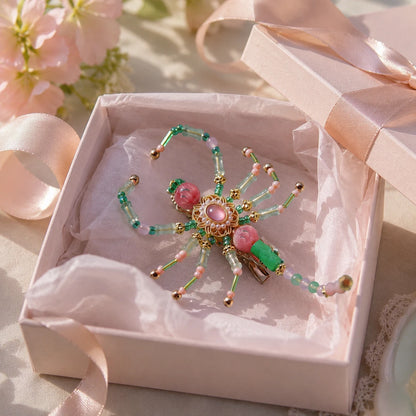 Pink Green Beaded Scorpion Hair Clip with Gold-Tone Detail